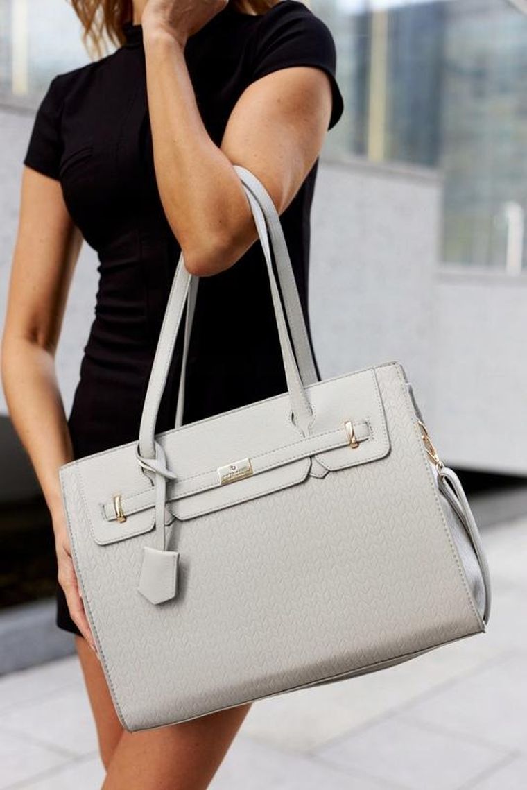 Torebka shopper, szara, skóra ekologiczna, Peterson