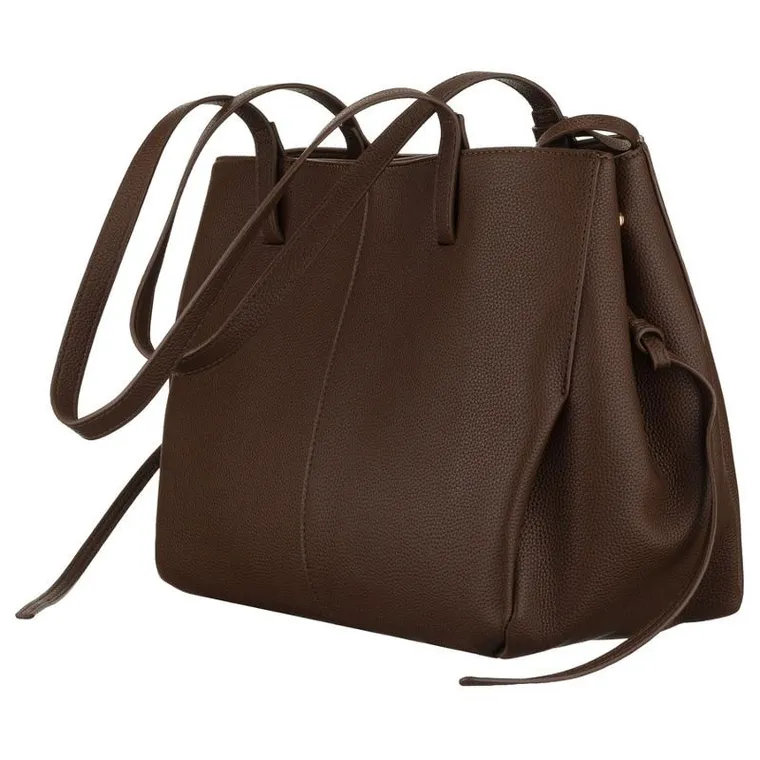 Torebka shopper z etui, brązowa, skóra ekologiczna, Peterson