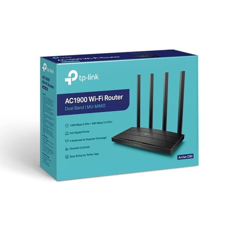 TP-Link, Archer C80, router WiFi, AC1900 Wave2, Dual Band, 5xRJ45 1000Mb/s