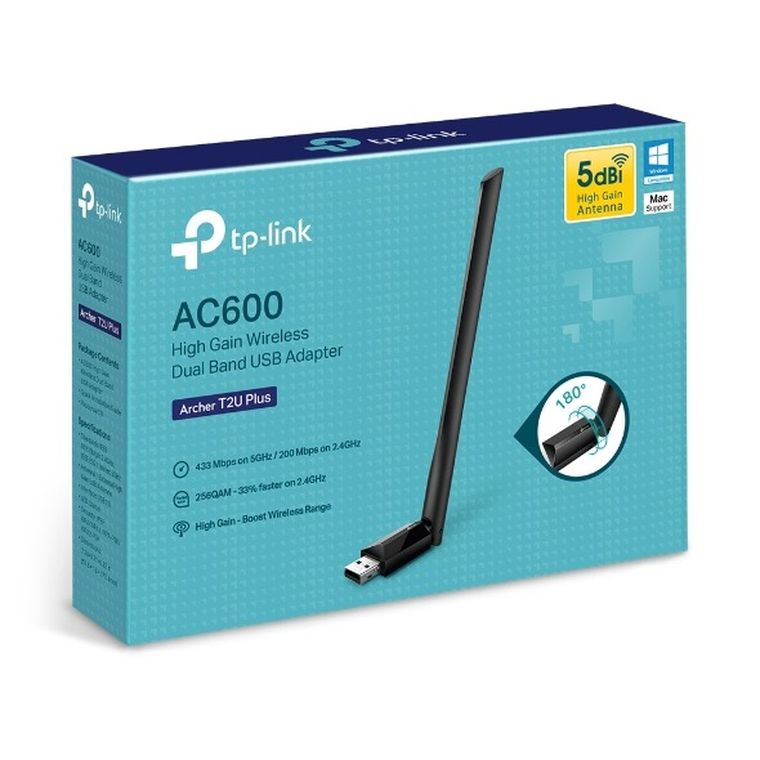 TP-Link, Archer T2U Plus, adapter WiFi USB, AC600, Dual Band, 5dBi
