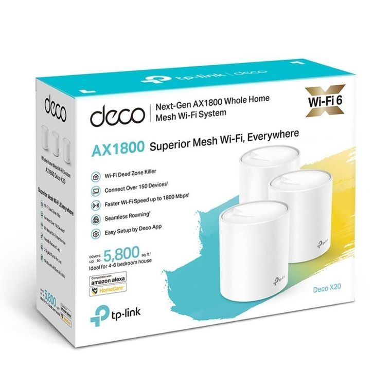 TP-Link, Deco X20 3-Pack, System Mesh, AX1800, Dual Band, OFDMA, MU-MIMO, 2x RJ45 1000Mb/s