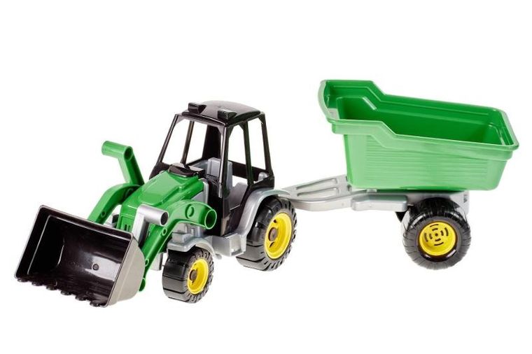 Traktor z ładowarką i przyczepą, pojazd rolniczy