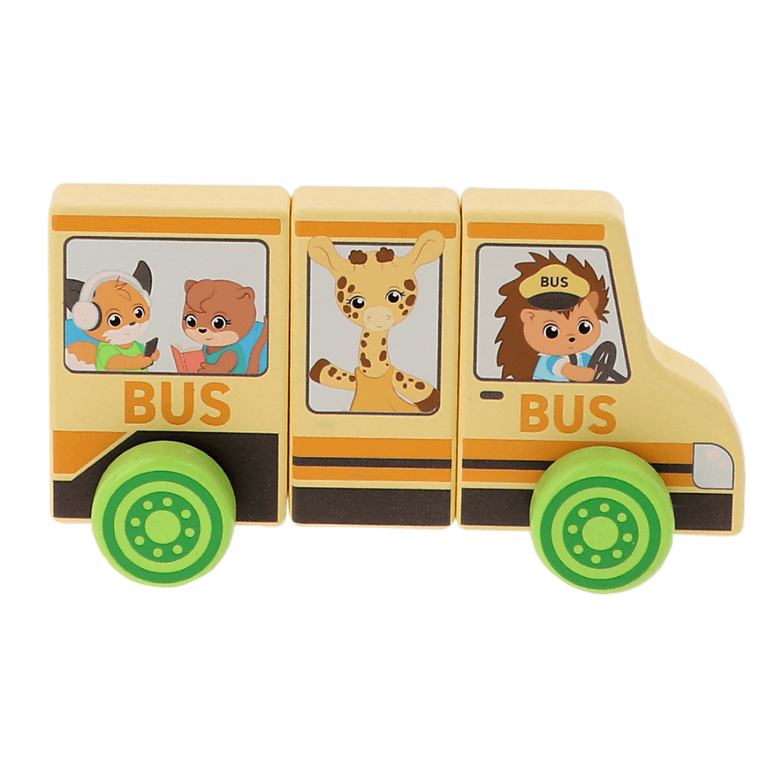 Trefl, autobus szkolny, drewniany pojazd magnetyczny