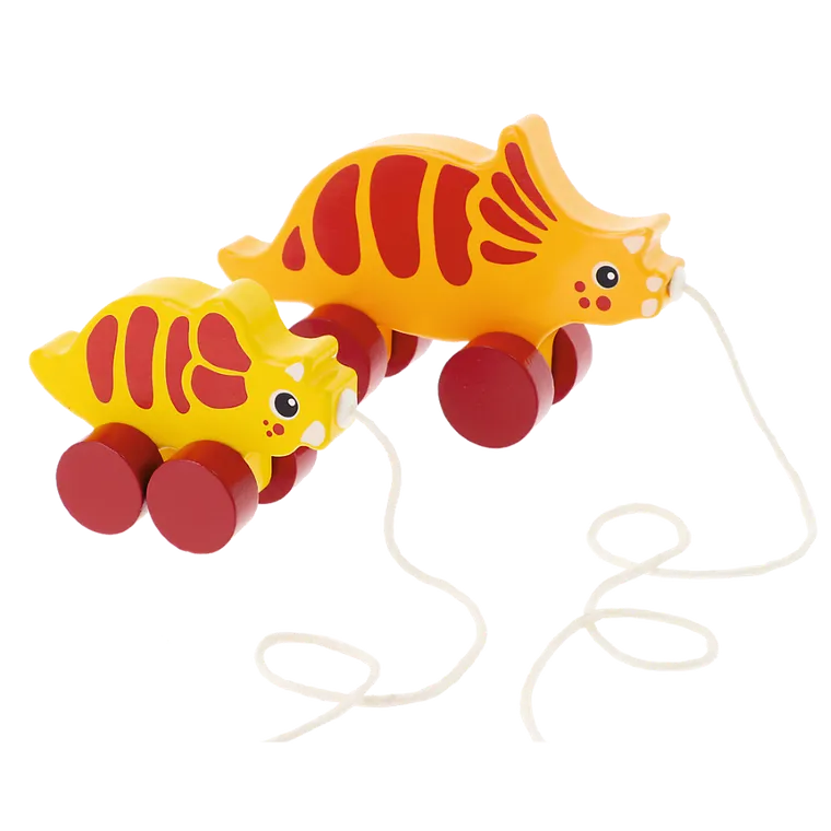 Trefl, Bobaski i Miś, Dinos, Triceratops, drewniana zabawka do ciągnięcia