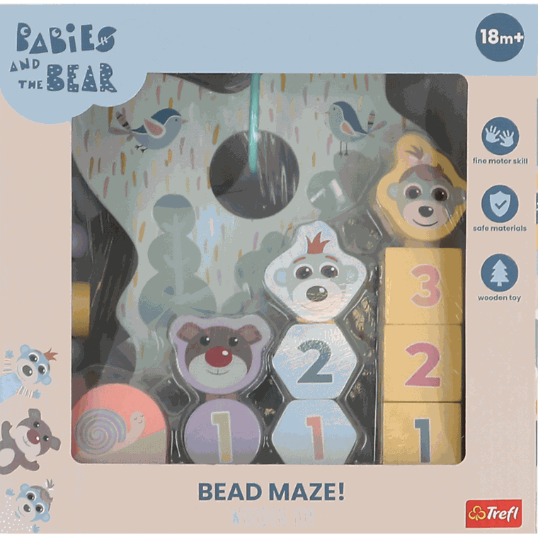 Trefl, Bobaski i Miś, labirynt z drewnianymi koralikami