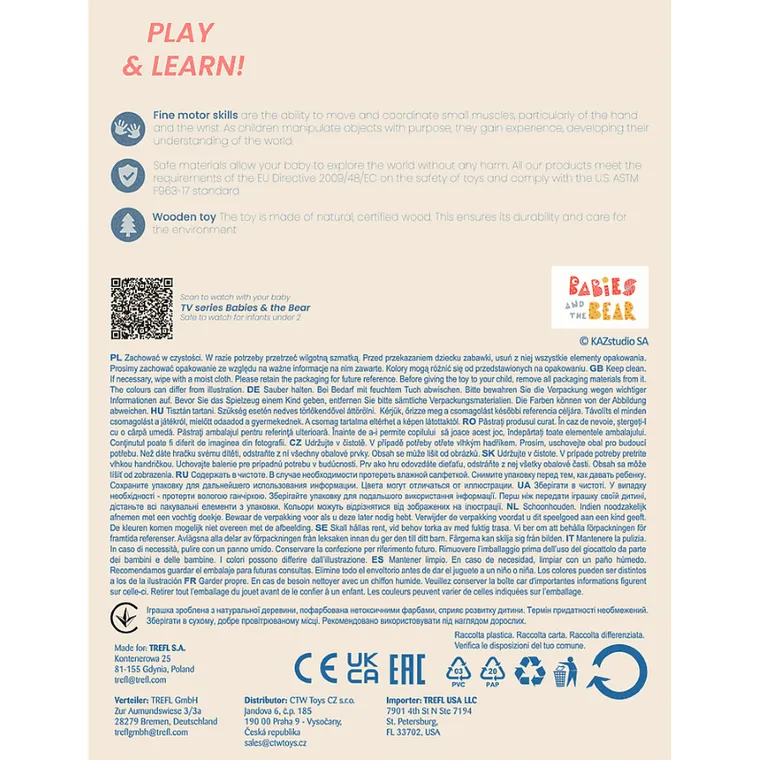 Trefl, Bobaski i Miś, labirynt z koralików, przyjaciele, zabawka drewniana