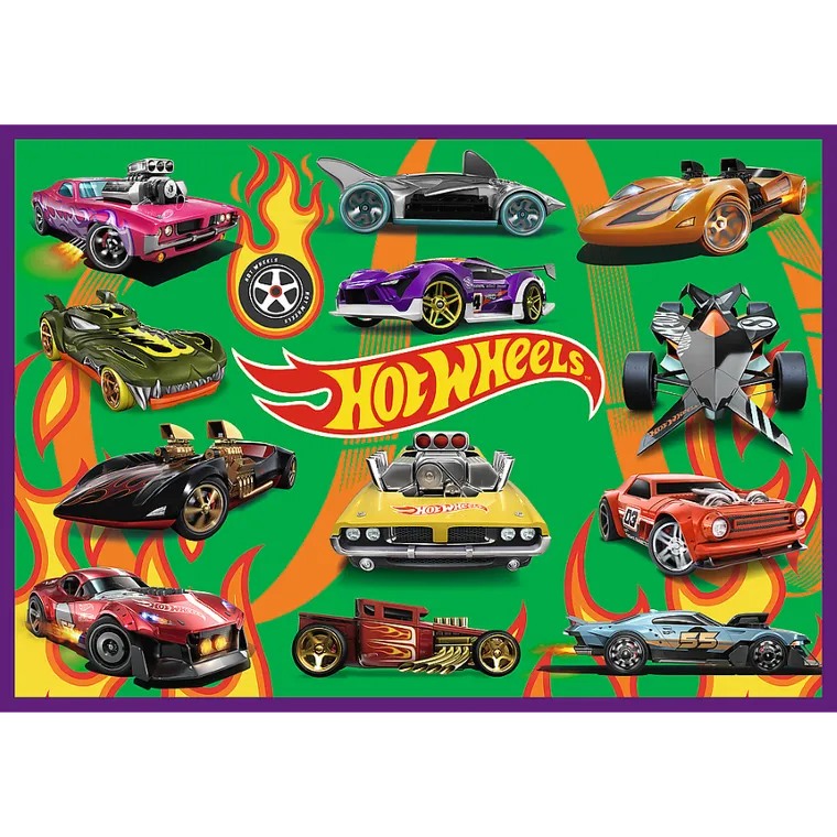 Trefl, Hot Wheels, Wyścigowe auta, puzzle, 4-250 elementów