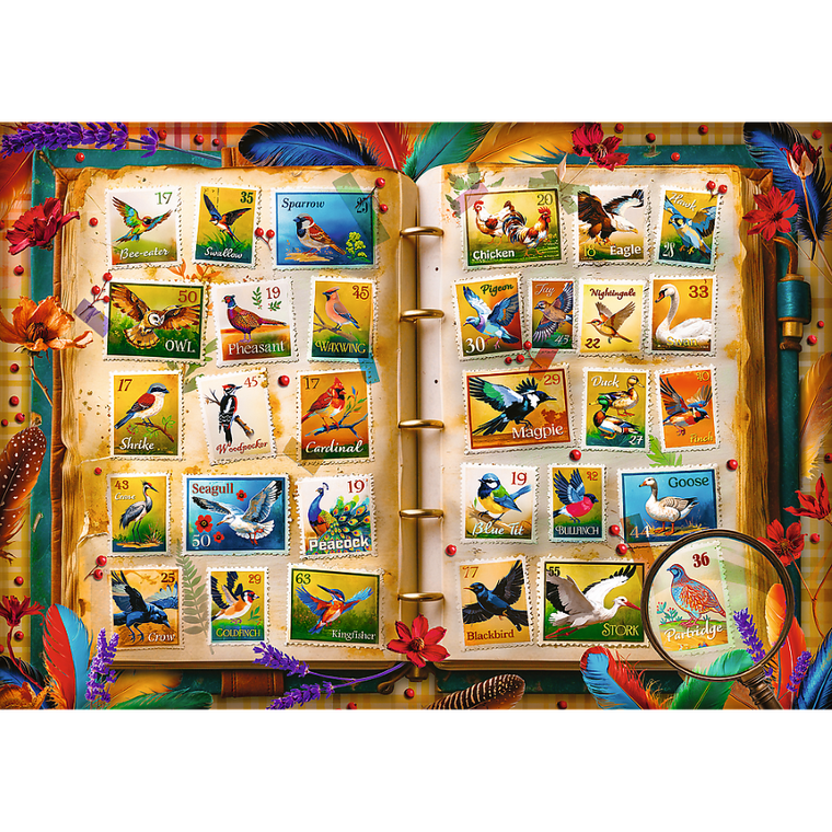Trefl, Kolekcja znaczków atlas ptaków, puzzle, 1000 elementów