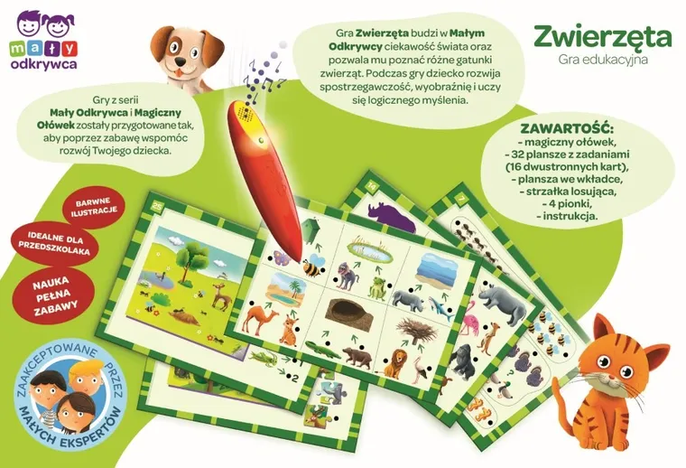 Trefl, Mały Odkrywca, Magiczny ołówek, Zwierzęta, gra edukacyjna