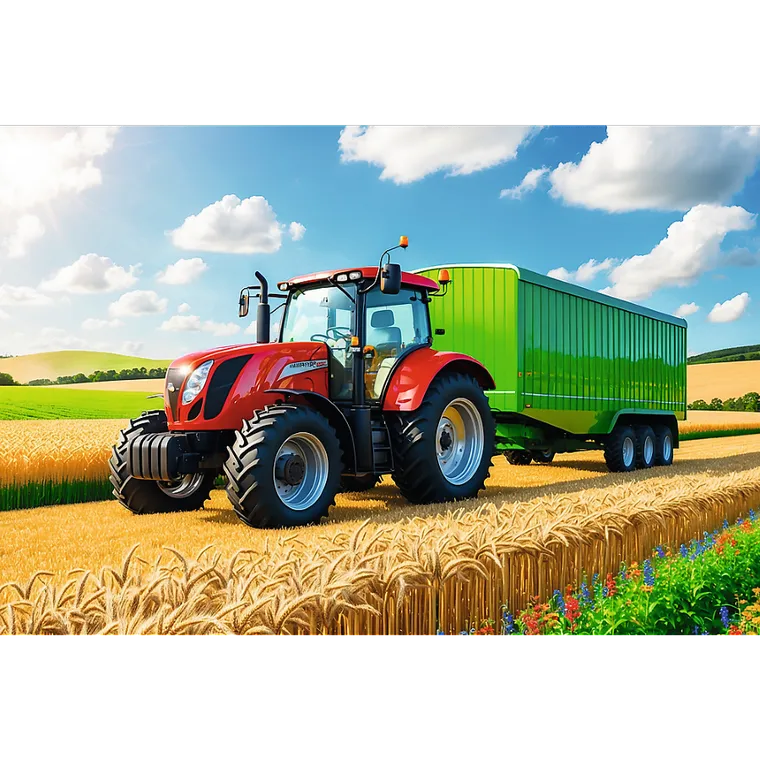 Trefl, Maszyny rolinicze, Traktor z przyczepą, puzzle, 100 elementów