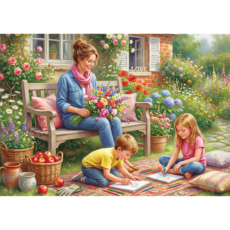 Trefl, Premium Plus, Mother's Day, Rodzina w ogrodzie, puzzle, 1000 elementów