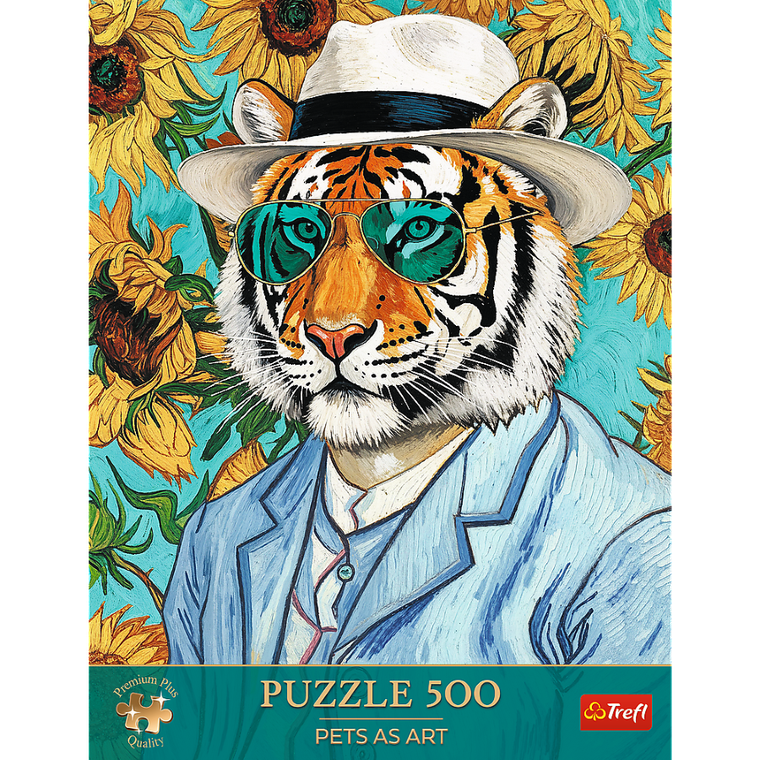 Trefl, Premium Plus, Pets as Art, Pan Tygrys i Słoneczniki, puzzle, 500 elementów