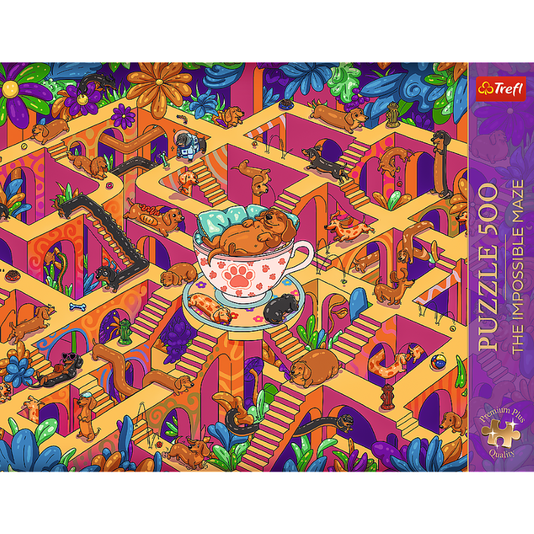 Trefl, Premium Plus, The Impossible Maze, Wesołe jamniki, puzzle, 500 elementów