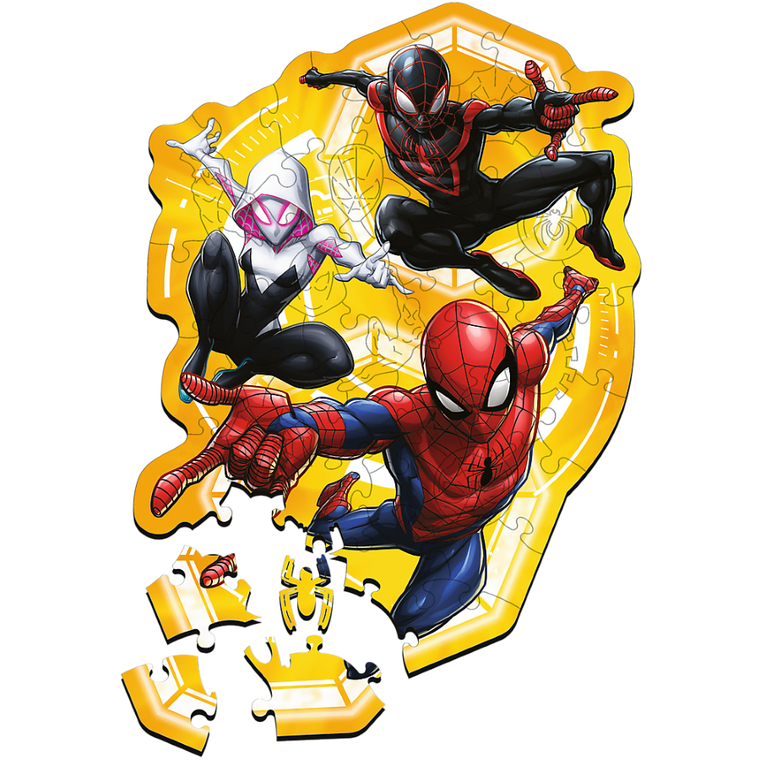 Trefl, Spider-Man gotowy w akcji, drewniane puzzle konturowe, 50 elementów