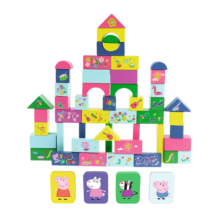 Trefl, Świnka Peppa, klocki drewniane, 54 elementy