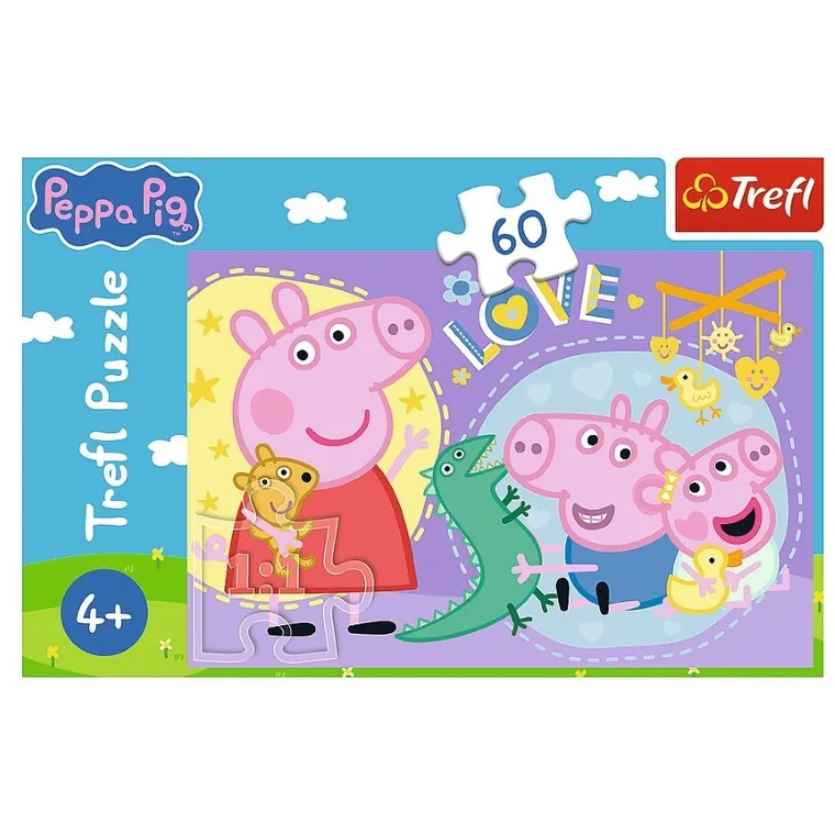 Trefl, Świnka Peppa, Szczęśliwa świnka, puzzle, 60 elementów