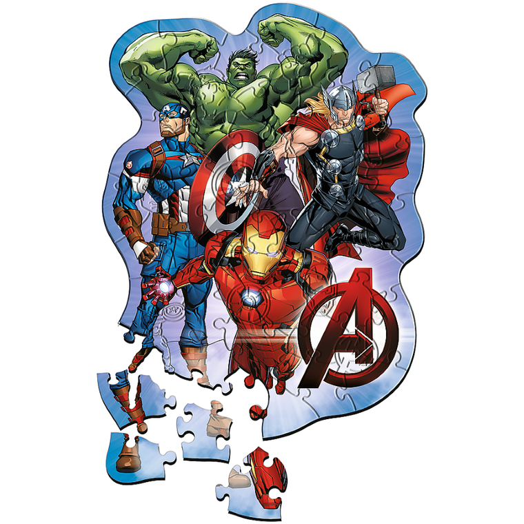 Trefl, The Avengers, Przygody Avengers, puzzle drewniane konturowe, 50 elementów