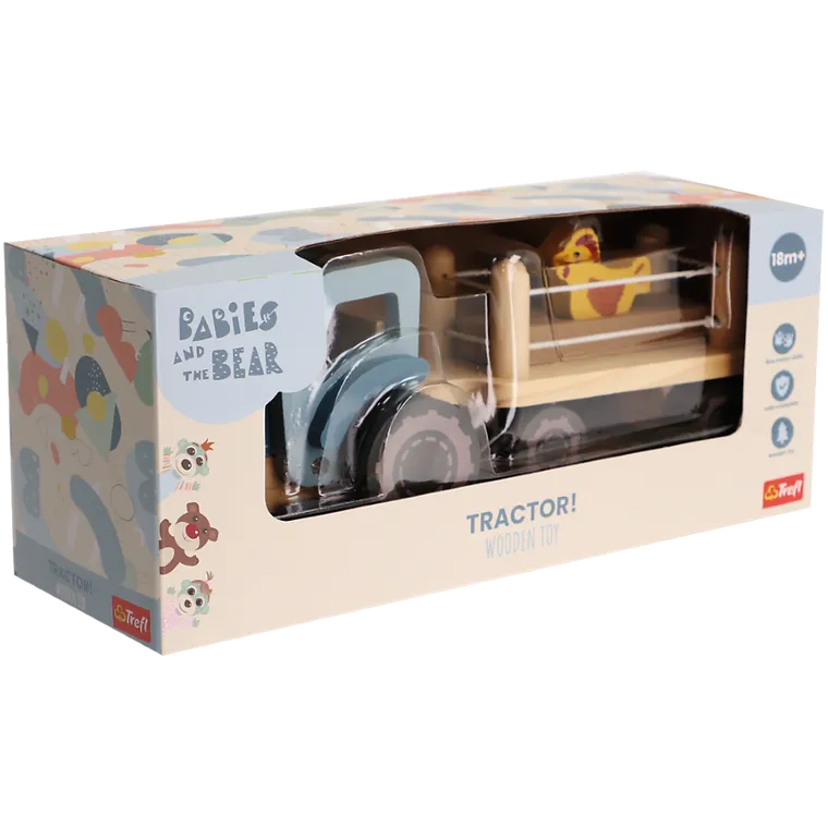 Trefl, Traktor z przyczepką, zabawka drewniana