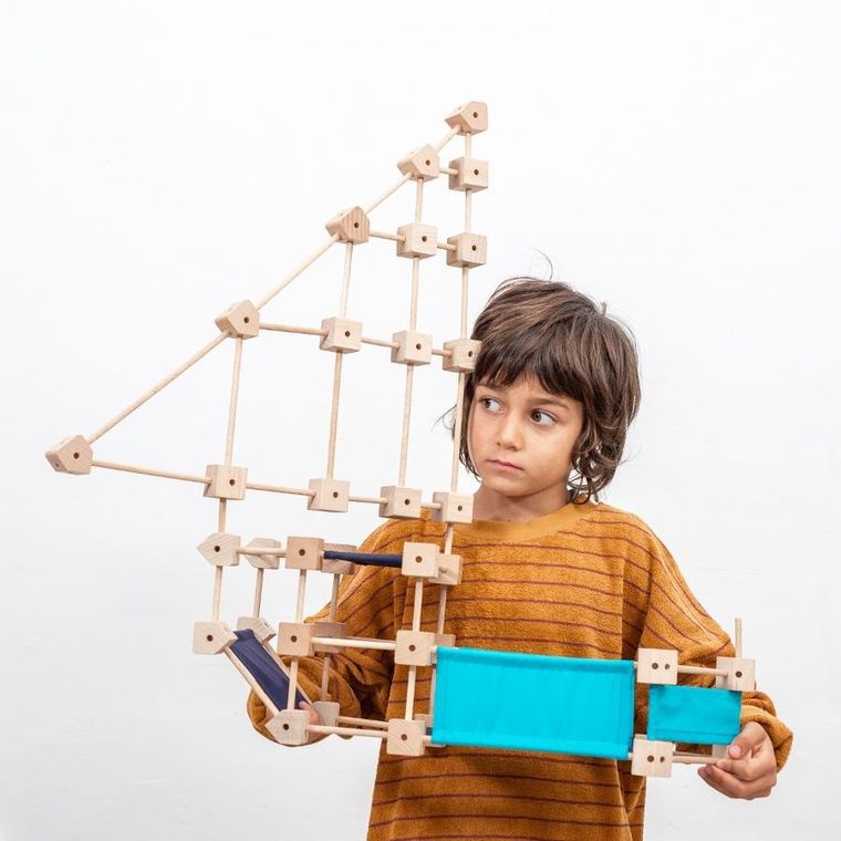 Trigonos, Mini Trigonos M, drewniane klocki konstrukcyjne, 85 elementów