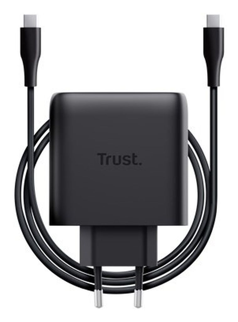 Trust, ładowarka, GaN 65W, 2xUSB-C, czarna