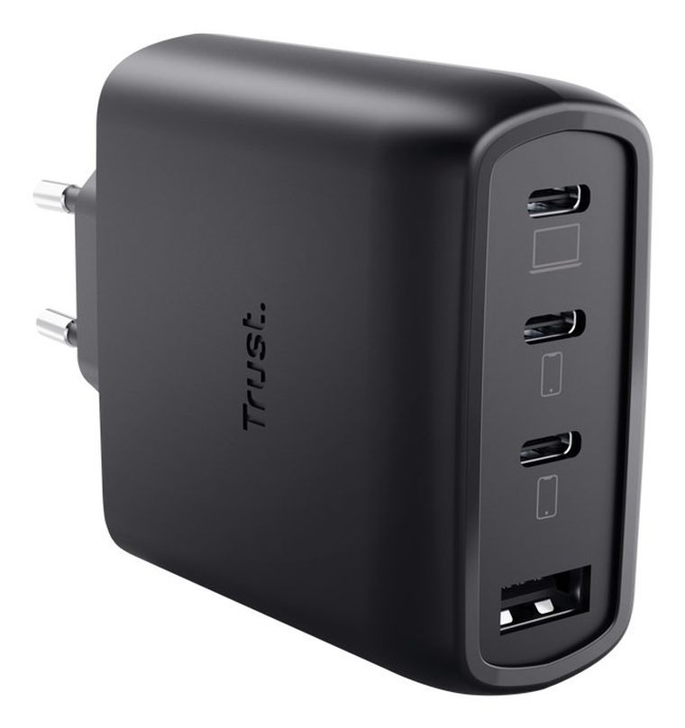 Trust, ładowarka, GaN 65W, 3xUSB-C, 1xUSB-A, czarna