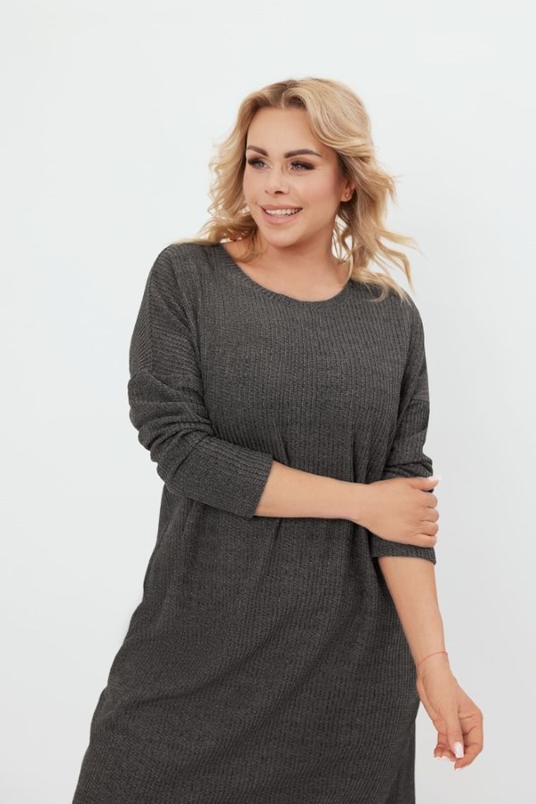 Tunika damska z długim rękawem, plus size, szara, Avira, Italian Fashion