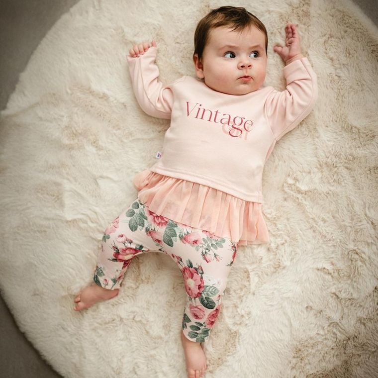 Tunika dziewczęca z długim rękawem, różowa, Vintage, Eevi