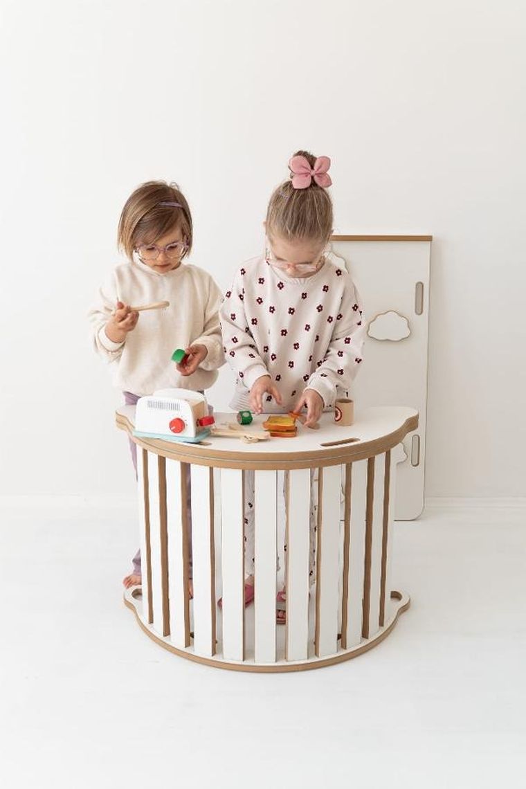tupti.wood, 3w1: mały bujak montessori + mała zjeżdżalnia, chmurki + blat
