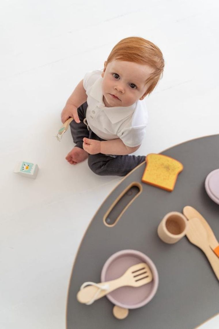 tupti.wood, 3w1: mały bujak montessori + mała zjeżdżalnia, chmurki, szary