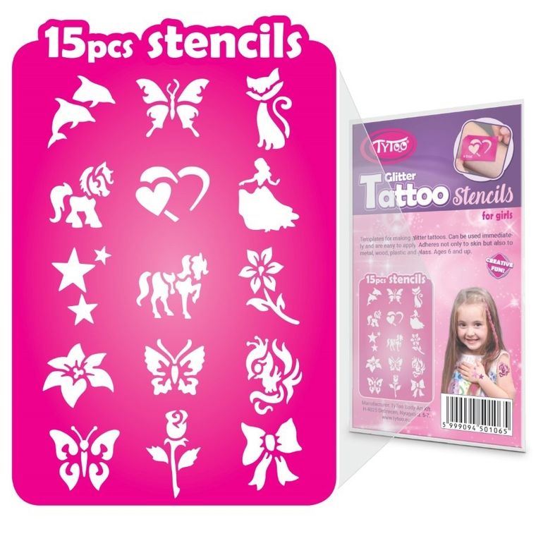 TyToo, zestaw szablonów do tatuaży, rozmarzona, 15 elemenetów