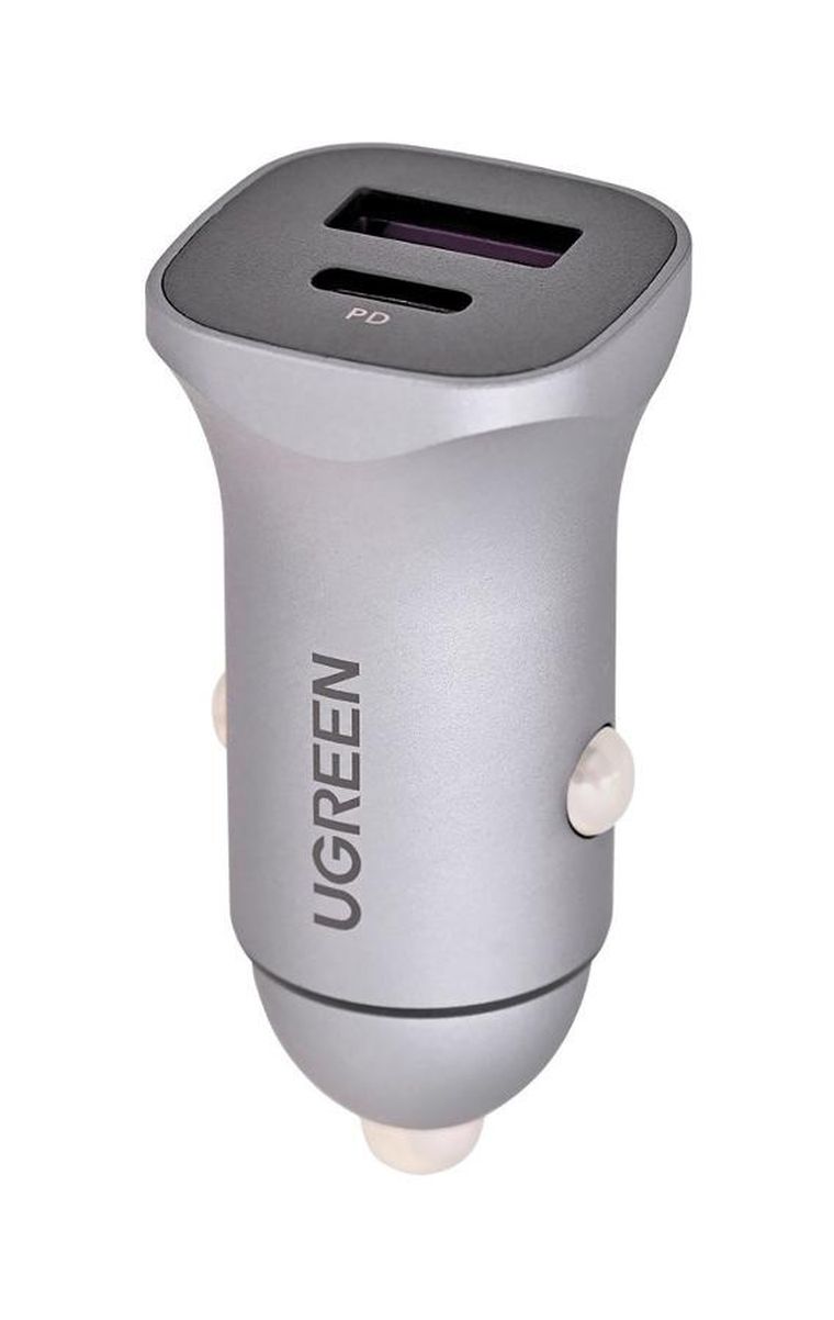 Ugreen, ładowarka samochodowa, USB Typ C / USB 24W, Power Delivery Quick Charge, szary, 30780