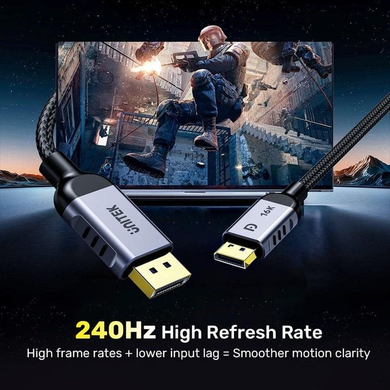 Unitek, kabel DisplayPort 2.1, czarny, 8K, 120 Hz, 1.5 m