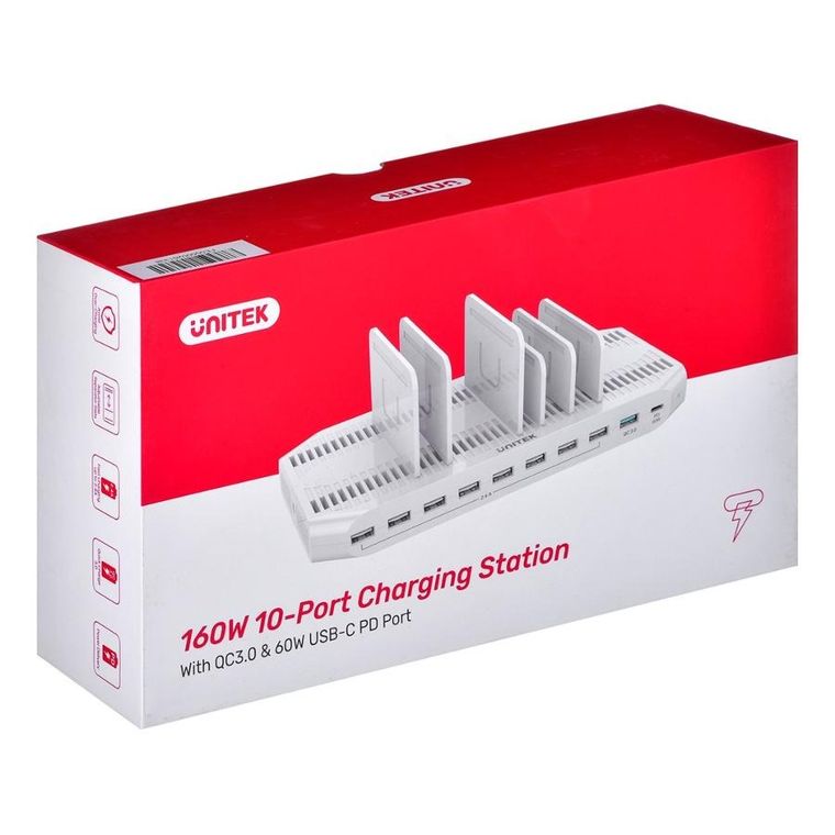 Unitek Stacja Ładująca 10x USB, 160w, Y-2190