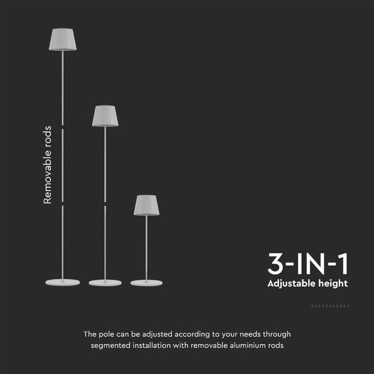 V-tac, lampa podłogowa LED, biała, ładowalna, 3000K, 4W