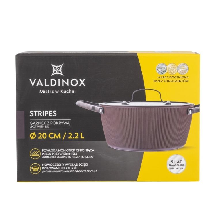 Valdinox, Valdinox, Stripes, garnek z pokrywą szklaną, 20 cm, 2,2l