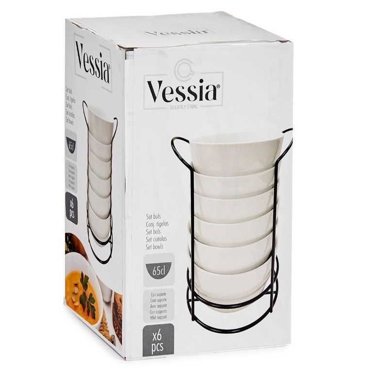 Vessia, zestaw misek do zupy na metalowym stojaku, 800 ml