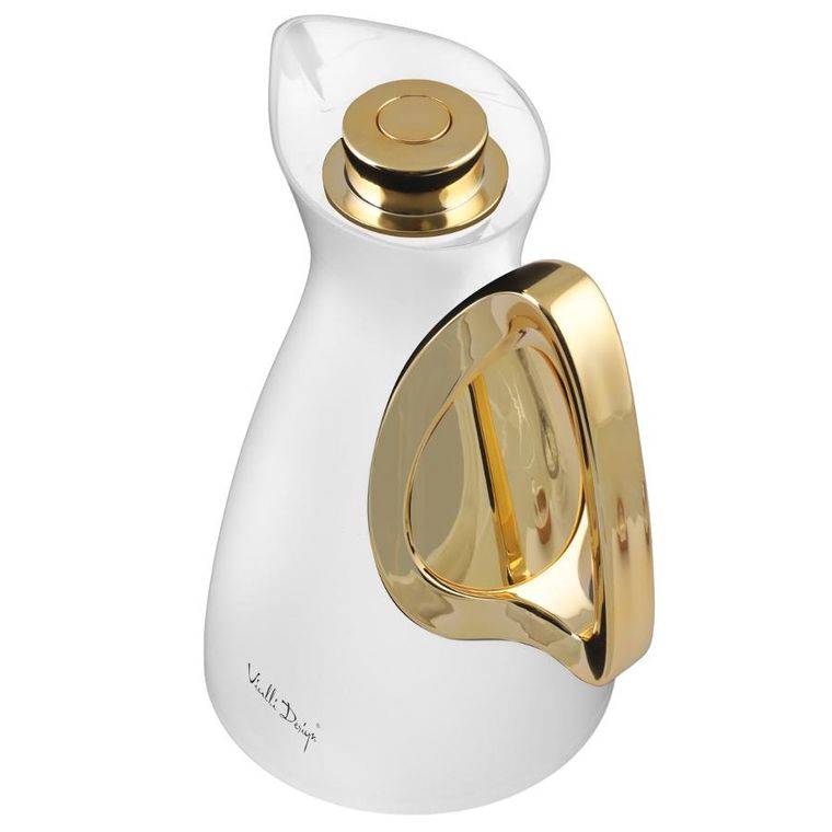 Vialli Design, Alessia, termos z wkładem szklanym, biało-złoty, 1l