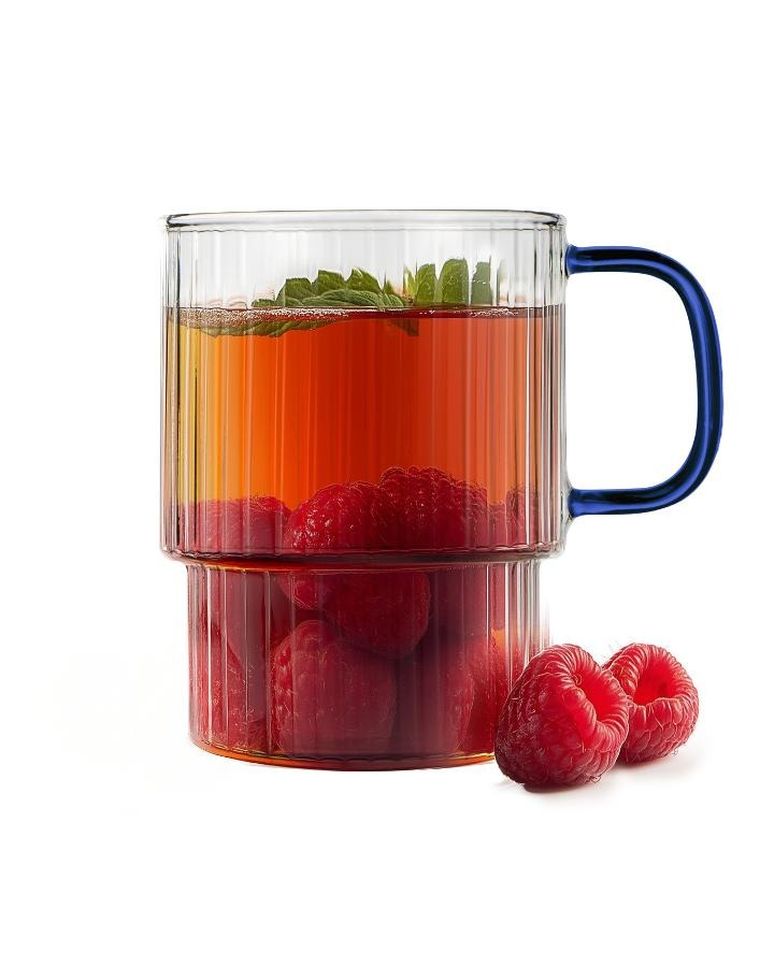 Vialli Design, Livio, szklanki ryflowane z niebieskim uchem, 350 ml, 2 szt.