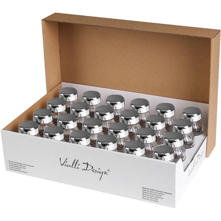 Vialli Design, słoiczki na przyprawy, Vilagio, 24 szt., kolor srebrny