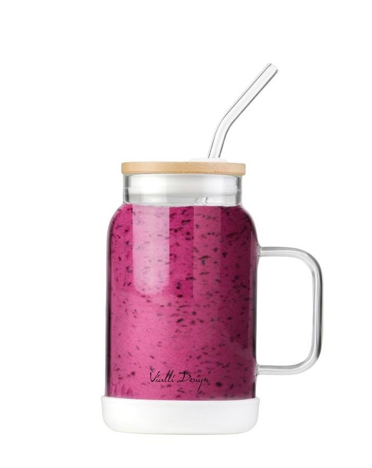 Vialli Design, słoik ze słomką, 600 ml, biały Fuori