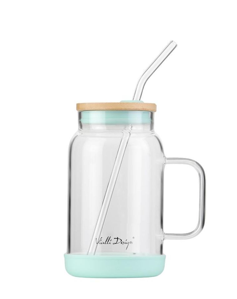 Vialli Design, słoik ze słomką, 600 ml, miętowy Fuori