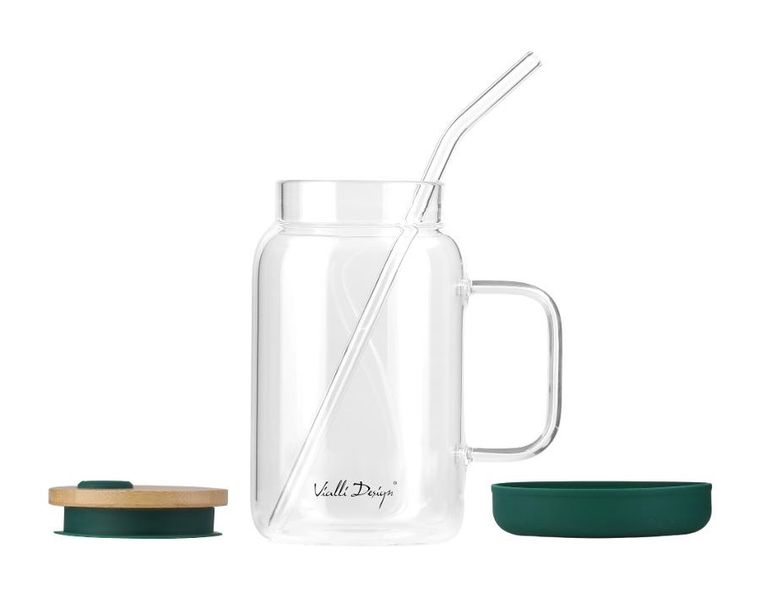 Vialli Design, słoik ze słomką, 600 ml, zielony Fuori