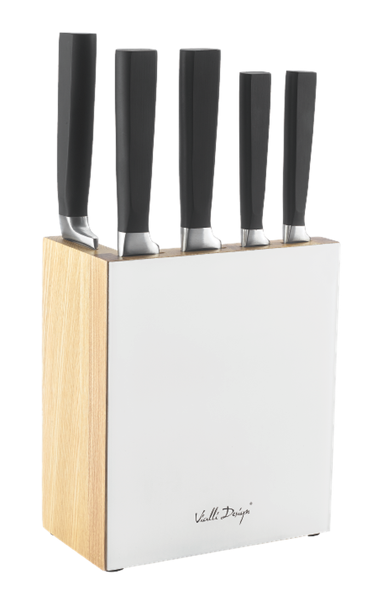 Vialli Design, zestaw 5 kutych noży w bloku, Fino, biały