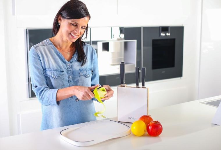 Vialli Design, zestaw 5 noży w bloku FINO z deską, Livio, biały