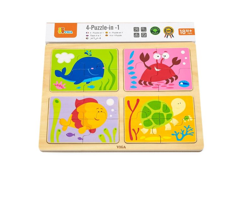 Viga, morze, puzzle drewniane na podkładce, 4w1, 16 elementów
