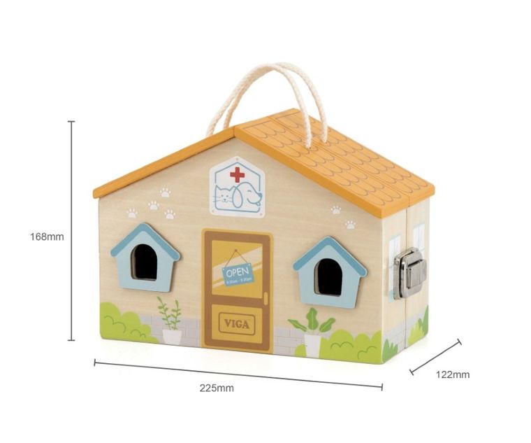 Viga, Szpital dla zwierząt, domek, drewniane klocki, figurki