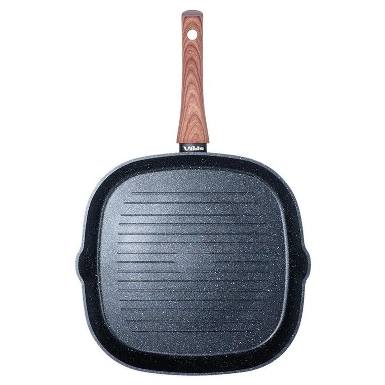 Vilde, Black&Wood, patelnia do grillowania granitowa kwadratowa, 28-28 cm