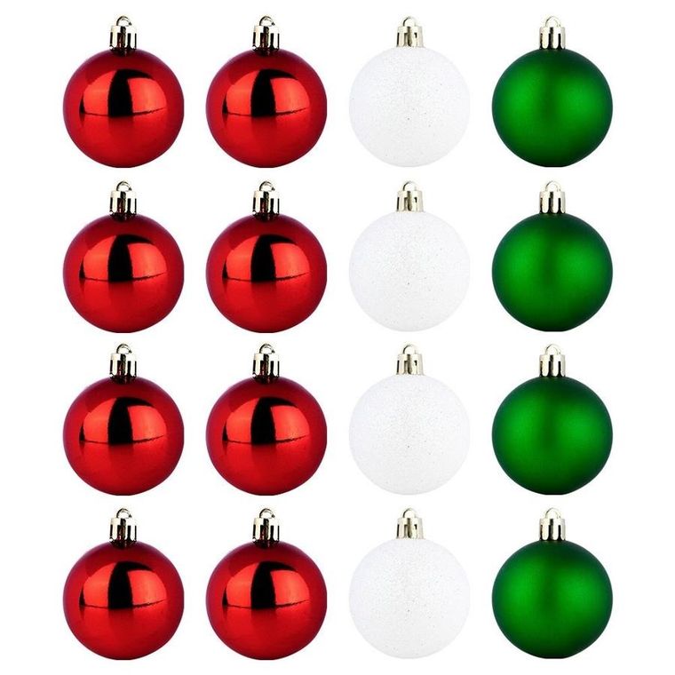Vilde, bombki choinkowe nietłukące, czerwone, zielone, białe, 5 cm, 16 szt.