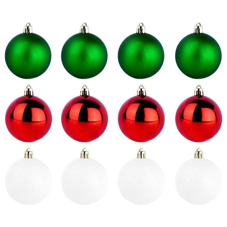 Vilde, bombki choinkowe nietłukące, czerwone, zielone, białe, 6 cm, 12 szt.