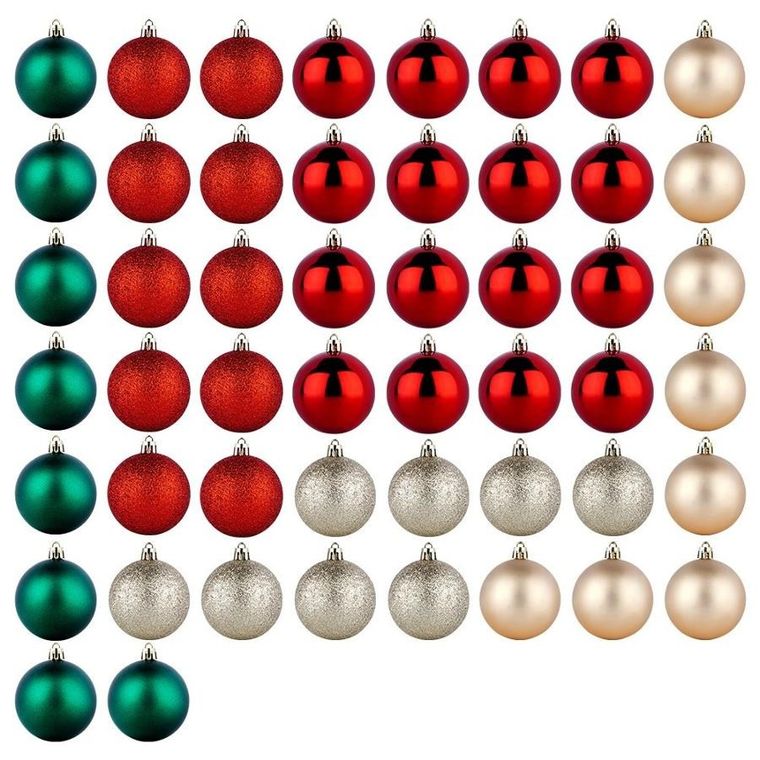 Vilde, bombki choinkowe, nietłukące, czerwone, zielone, szampańskie, 6 cm, 50 szt.